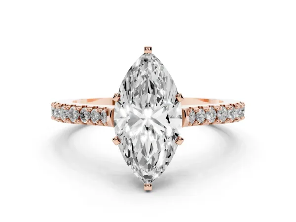 Marquise Cut Cut Solitaire Diamond Engagement Ring with Pave Band and Four-Prong Setting Rose gold