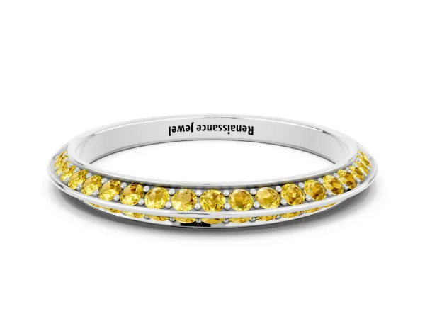 Double Row Pavé Round Yellow Sapphire Eternity Band with Channel Setting Platinum