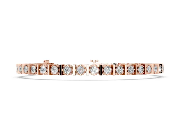 Round Diamond Channel Set Tennis Bracelet with Prong Setting Rose gold