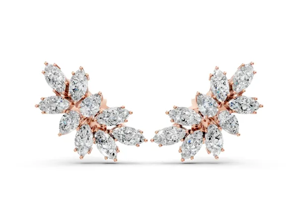 Pear and Marquise Diamond Cluster Stud Earrings Rose gold