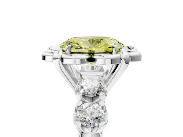 Fancy Yellow Oval Cut Cut Diamond Floral Halo Engagement Ring with Shared Prong Setting Platinum