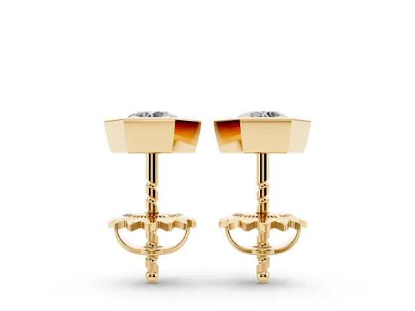Round Diamond Bezel-Set Stud Earrings Yellow gold