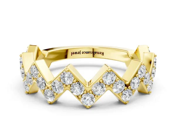 Zigzag Diamond Pave Round Eternity Band with Prong Setting Yellow gold