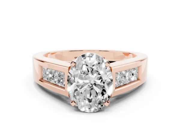Oval Cut Cut Channel Set Solitaire Ring with Four-Prong Setting Rose gold