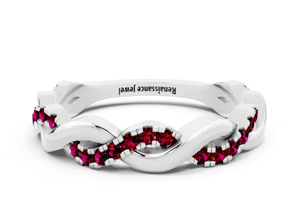 Pavé Round Garnet Twist Eternity Band with Shared Prong Setting Platinum