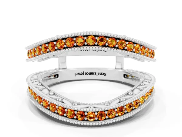 Round Citrine Milgrain Eternity Band with Channel Setting Platinum
