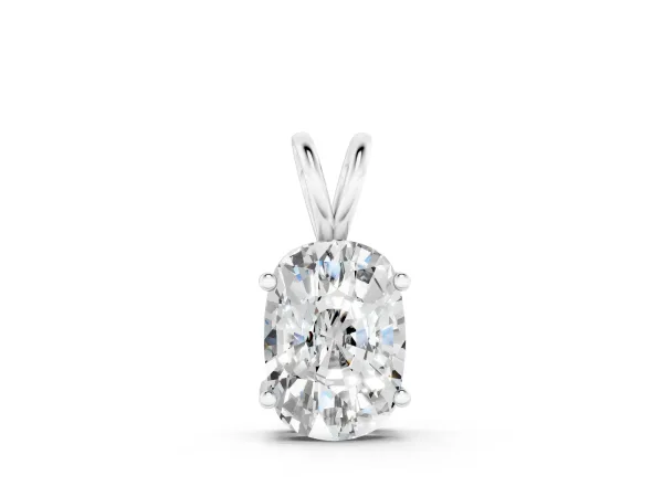 Old Mine Cushion Diamond Solitaire Pendant with Four Prong Setting White gold