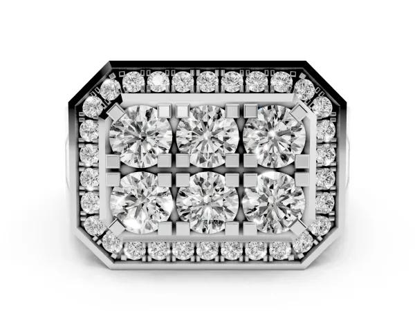 Round Diamond Cluster Halo Mens Ring White gold