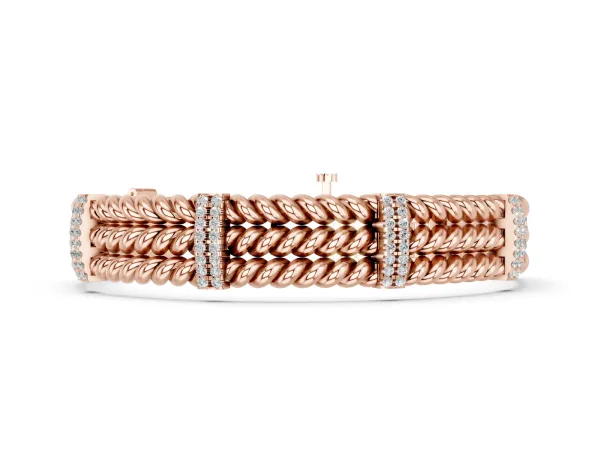 Round Diamond Pavé Rope Bracelet with Box Clasp Rose gold
