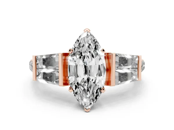 Marquise Cut Diamond Engagement Ring with Baguette Side Stones and Channel Set Band Rose gold