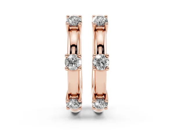 Round Diamond Station Huggie Hoop Earrings Rose gold