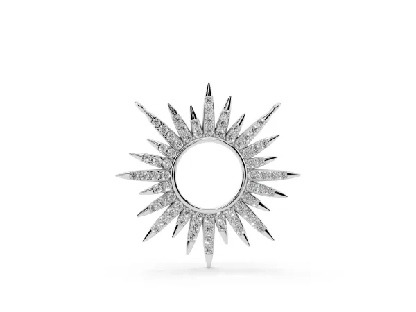 Round Cut Diamond Sunburst Pendant with Pavé Setting White gold