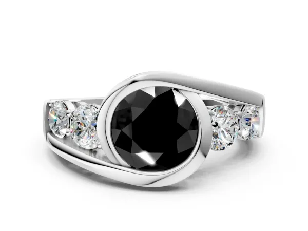 Fancy Black Bezel Set Round Cut Diamond Bypass Ring with Round Accents Platinum