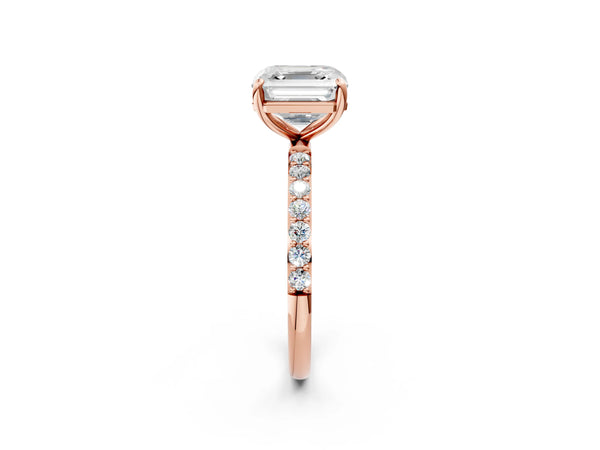 Rose gold Asscher Cut Diamond Pavé Band Solitaire Ring with Four-Prong Setting_110