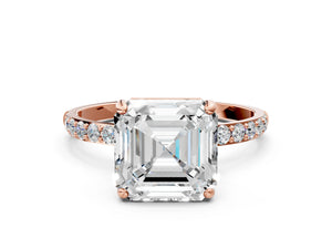 Rose gold Asscher Cut Diamond Pavé Band Solitaire Ring with Four-Prong Setting_12