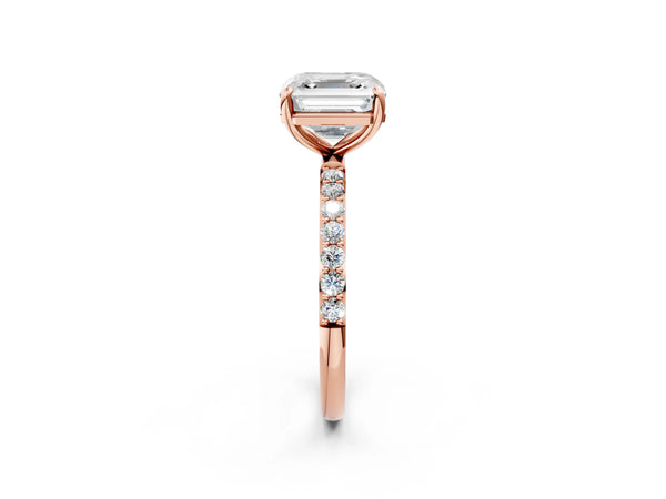 Rose gold Asscher Cut Diamond Pavé Band Solitaire Ring with Four-Prong Setting_14