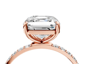 Rose gold Asscher Cut Diamond Pavé Band Solitaire Ring with Four-Prong Setting_16