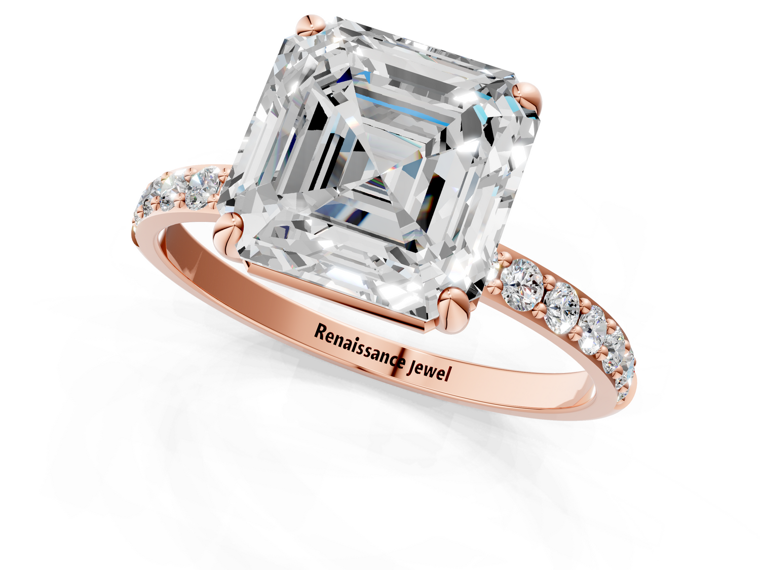Rose gold Asscher Cut Diamond Pavé Band Solitaire Ring with Four-Prong Setting_1