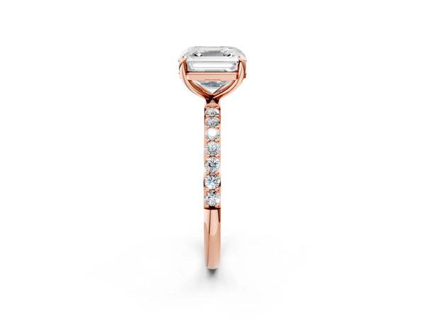 Rose gold Asscher Cut Diamond Pavé Band Solitaire Ring with Four-Prong Setting_20
