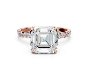 Rose gold Asscher Cut Diamond Pavé Band Solitaire Ring with Four-Prong Setting_24