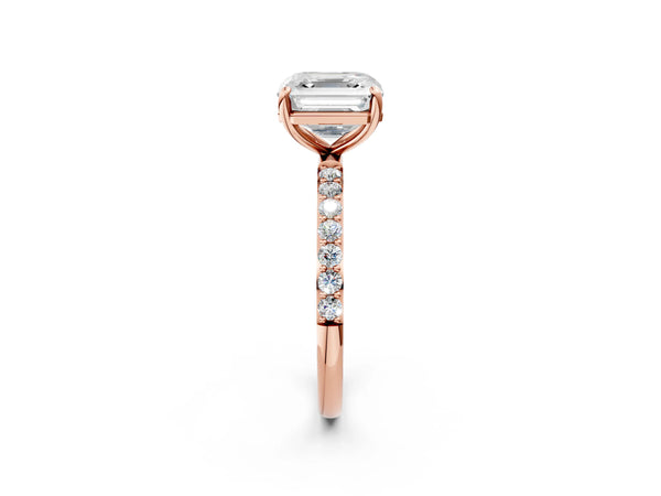 Rose gold Asscher Cut Diamond Pavé Band Solitaire Ring with Four-Prong Setting_26