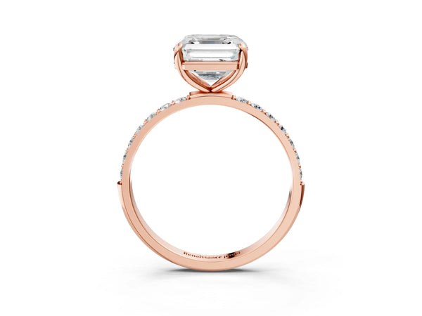 Rose gold Asscher Cut Diamond Pavé Band Solitaire Ring with Four-Prong Setting_33