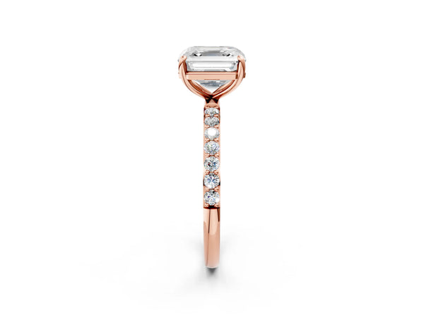 Rose gold Asscher Cut Diamond Pavé Band Solitaire Ring with Four-Prong Setting_44