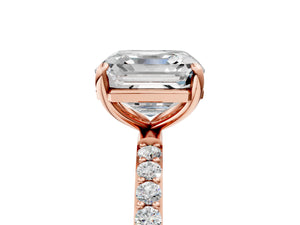 Rose gold Asscher Cut Diamond Pavé Band Solitaire Ring with Four-Prong Setting_47