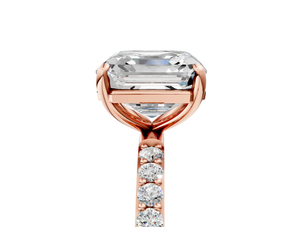 Rose gold Asscher Cut Diamond Pavé Band Solitaire Ring with Four-Prong Setting_53