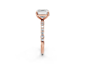 Rose gold Asscher Cut Diamond Pavé Band Solitaire Ring with Four-Prong Setting_62