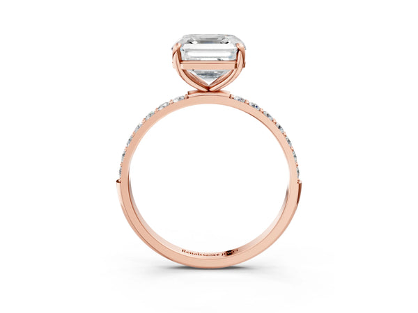 Rose gold Asscher Cut Diamond Pavé Band Solitaire Ring with Four-Prong Setting_75