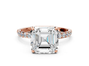 Rose gold Asscher Cut Diamond Pavé Band Solitaire Ring with Four-Prong Setting_84