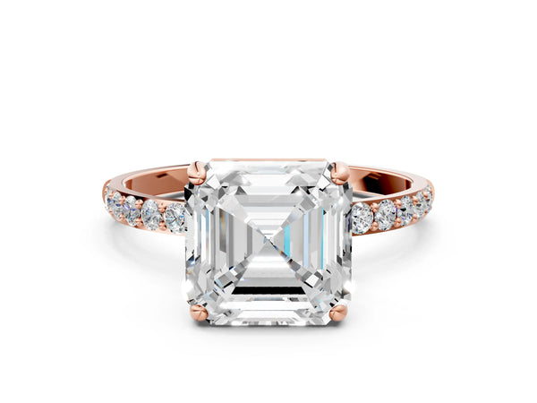 Rose gold Asscher Cut Diamond Pavé Band Solitaire Ring with Four-Prong Setting_84