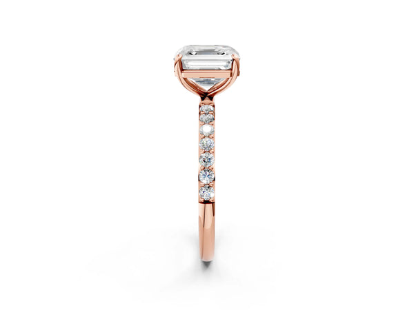 Rose gold Asscher Cut Diamond Pavé Band Solitaire Ring with Four-Prong Setting_98