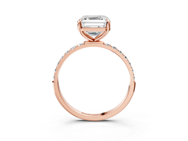 Rose gold Asscher Cut Diamond Pavé Band Solitaire Ring with Four-Prong Setting_99