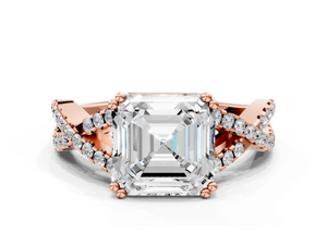 Rose gold Asscher Solitaire Twist Band with Pavé Setting and Four-Prong Setting
