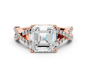 Rose gold Asscher Solitaire Twist Band with Pavé Setting and Four-Prong Setting_102