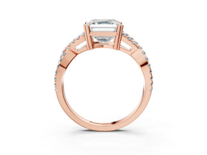 Rose gold Asscher Solitaire Twist Band with Pavé Setting and Four-Prong Setting_105