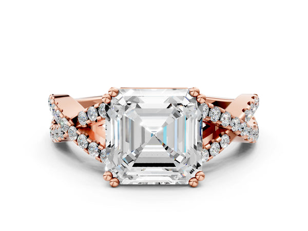 Rose gold Asscher Solitaire Twist Band with Pavé Setting and Four-Prong Setting_12