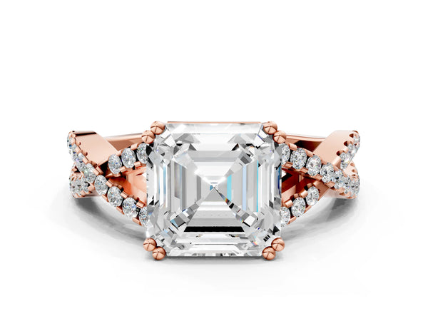 Rose gold Asscher Solitaire Twist Band with Pavé Setting and Four-Prong Setting_24