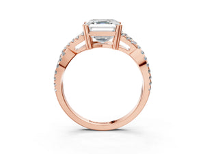 Rose gold Asscher Solitaire Twist Band with Pavé Setting and Four-Prong Setting_27