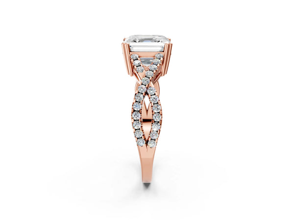 Rose gold Asscher Solitaire Twist Band with Pavé Setting and Four-Prong Setting_32