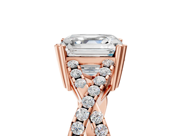 Rose gold Asscher Solitaire Twist Band with Pavé Setting and Four-Prong Setting_35