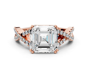Rose gold Asscher Solitaire Twist Band with Pavé Setting and Four-Prong Setting_36