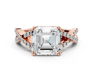 Rose gold Asscher Solitaire Twist Band with Pavé Setting and Four-Prong Setting_48