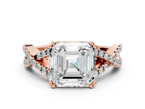 Rose gold Asscher Solitaire Twist Band with Pavé Setting and Four-Prong Setting_54