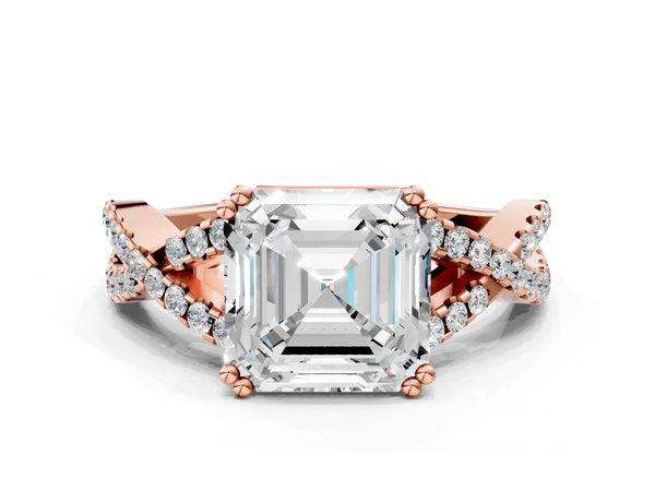 Rose gold Asscher Solitaire Twist Band with Pavé Setting and Four-Prong Setting_60