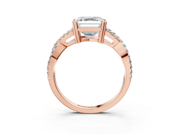 Rose gold Asscher Solitaire Twist Band with Pavé Setting and Four-Prong Setting_63