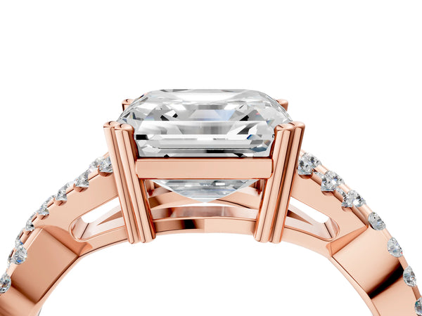 Rose gold Asscher Solitaire Twist Band with Pavé Setting and Four-Prong Setting_64