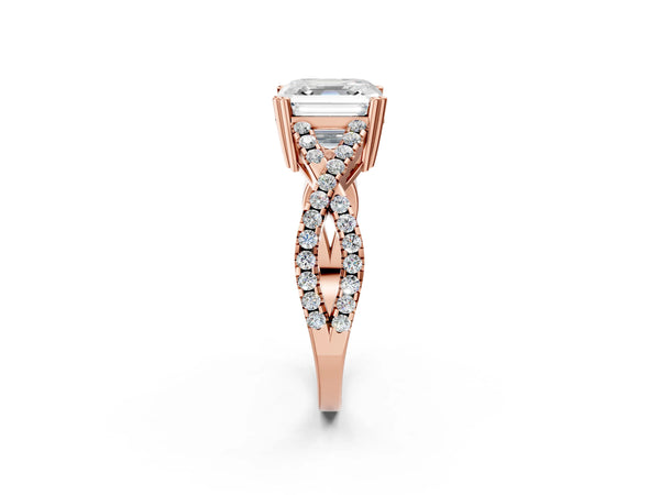 Rose gold Asscher Solitaire Twist Band with Pavé Setting and Four-Prong Setting_68